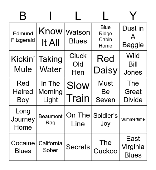 Billy Strings Bingo Card