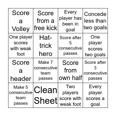 Football Team Bingo Card