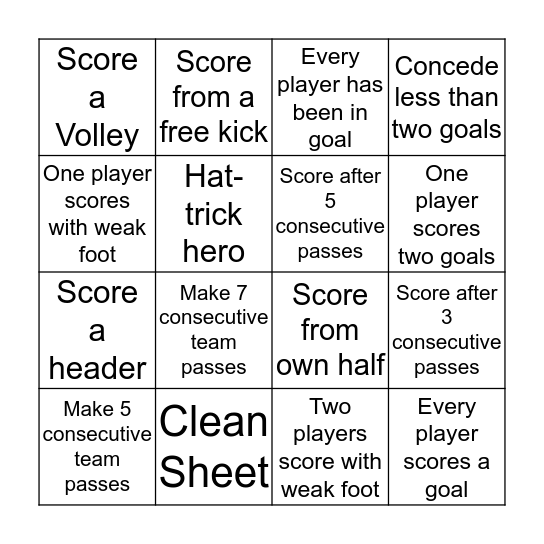 Football Team Bingo Card