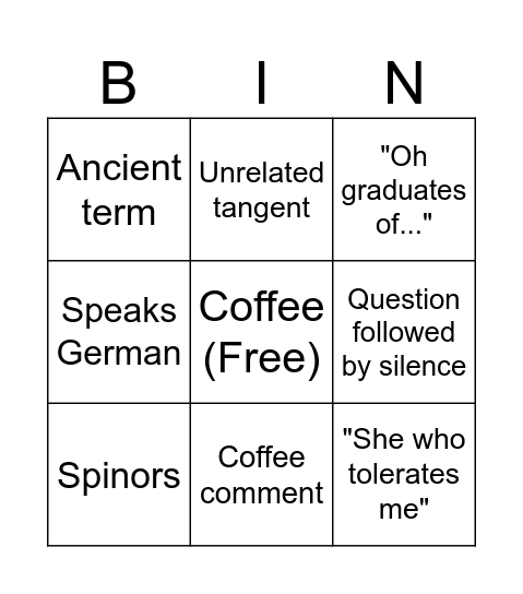 Gore Bingo Card