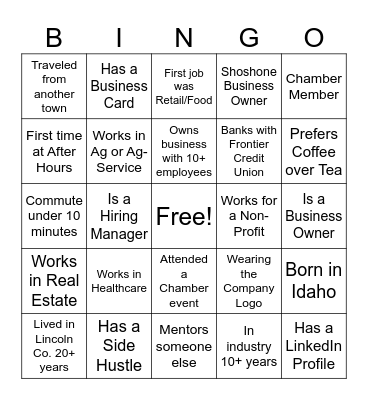Frontier CU Business After Hours Bingo Card