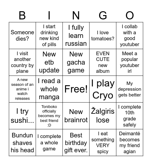 DINGO Bingo Card
