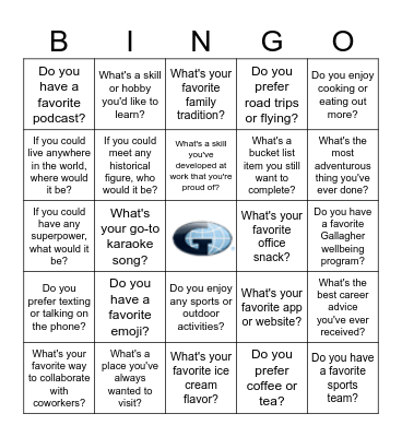 Gallagher Getting to Know You Bingo Card