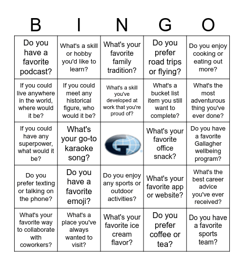 Gallagher Getting to Know You Bingo Card