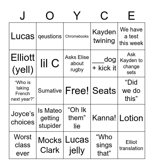 MJ bingo Card