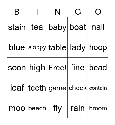 Other Vowels Bingo Card