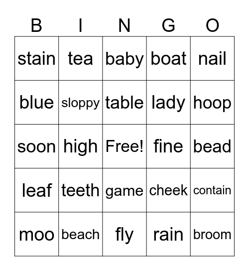 Other Vowels Bingo Card