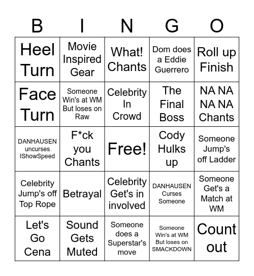 Aaron's WrestleMania 42 2026 Bingo Card 2 Bingo Card