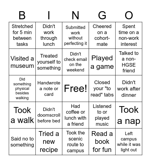 Boundaries Bingo Card