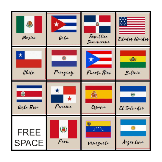 Spanish Speaking Countries BINGO Card