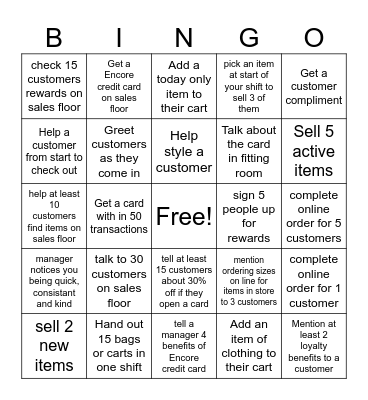 Customer Service Bingo Card