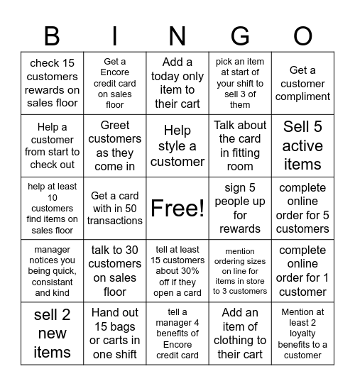 Customer Service Bingo Card