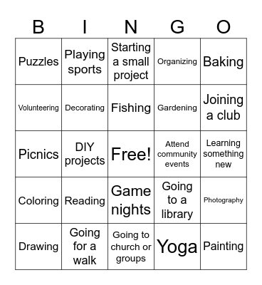Hobbies Bingo Card