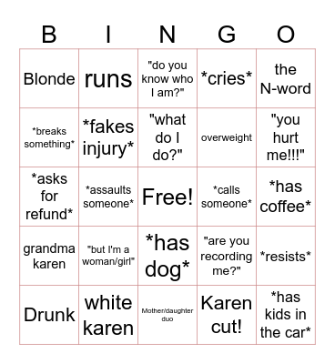 Karen bingo Card