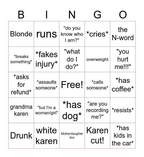 Karen bingo Card