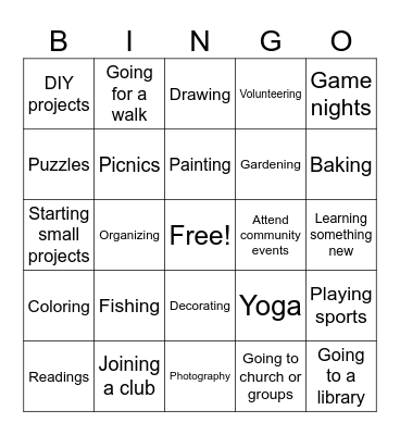 Hobbies Bingo Card
