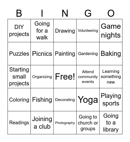 Hobbies Bingo Card