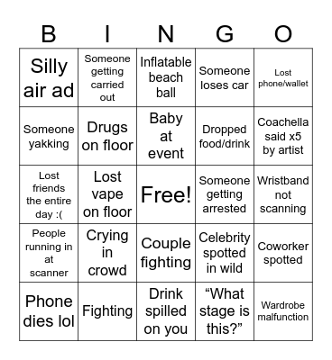 Coachella Bingo Card