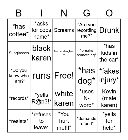 Karen bingo!! Bingo Card