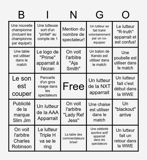 WrestleMania Samedi Bingo Card