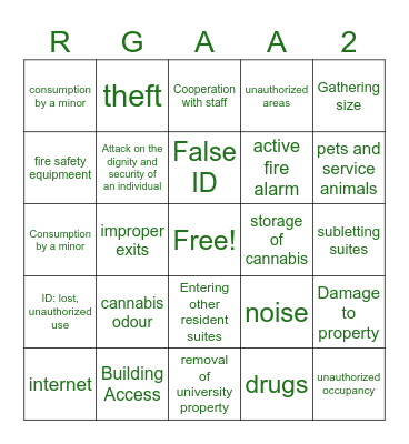 Community Standards! Bingo Card