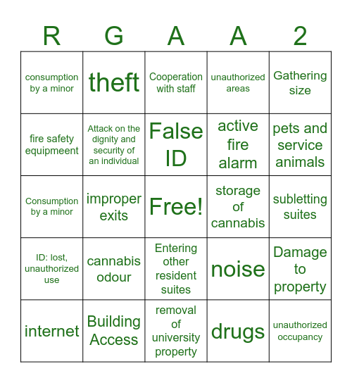Community Standards! Bingo Card