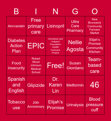 Promise Clinic 20th Anniversary Gala Bingo Card