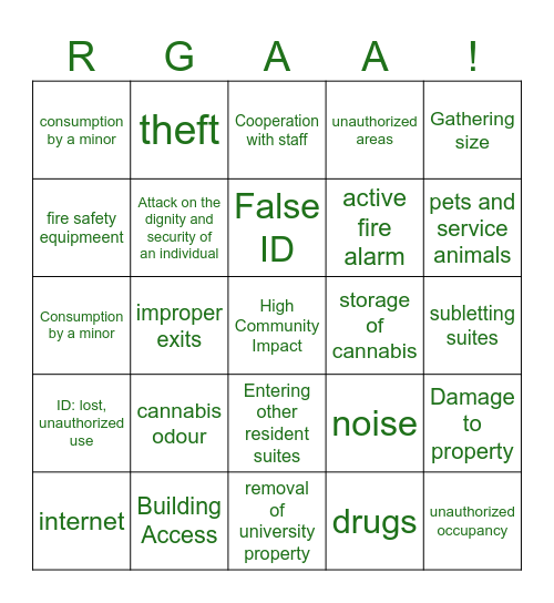 Community Standards! Bingo Card