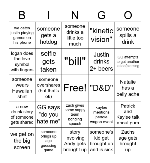 Corporate Outing - April 2026 Bingo Card