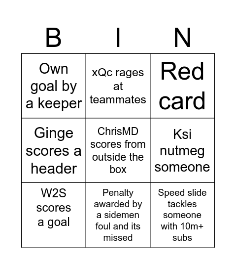 Sidemen Charity match bingo Card