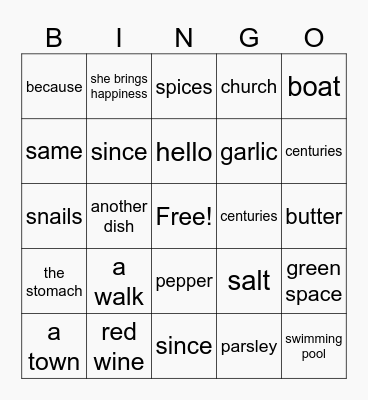 French Bingo Card