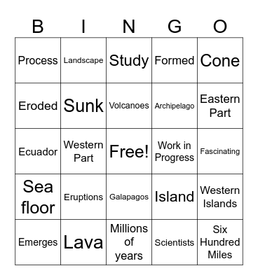 Galapagos Bingo Card
