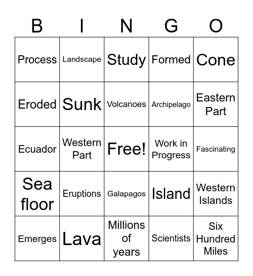 Galapagos Bingo Card