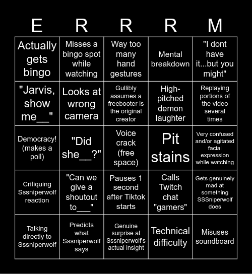 JJJacksfilms Bingo Card