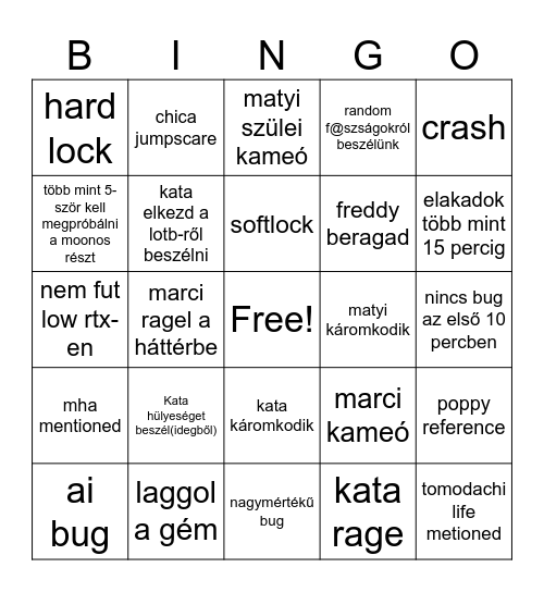 FNaF: Security Breach bingó Bingo Card