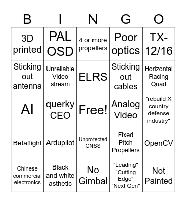 Military Drone Startup Bingo Card