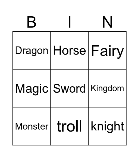 Medieval Story Bingo Card