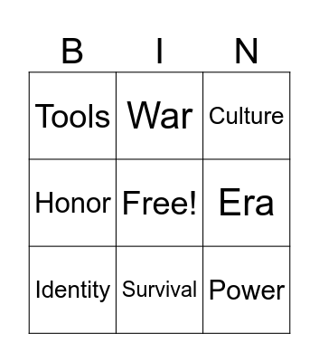 Historical Fiction Bingo Card
