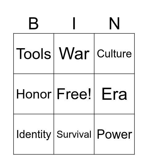 Historical Fiction Bingo Card