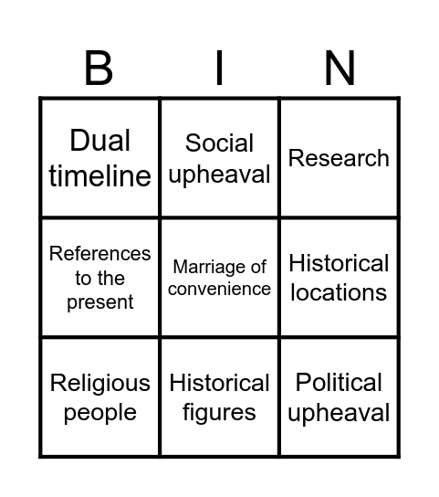 Historical Fiction Bingo Card