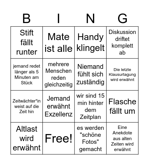 Klausurtagung StuRa Bingo Card