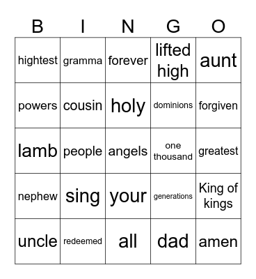 ASL Family/Holy Forever Bingo Card