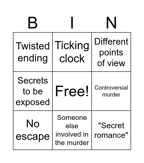 Tropes: Murder Mystery Bingo Card