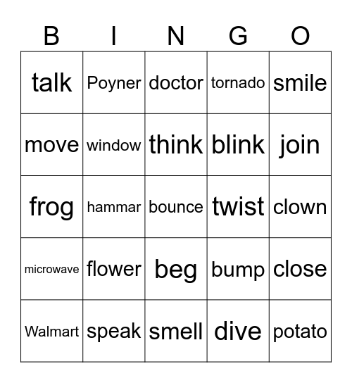 Subjects & Verbs Bingo Card