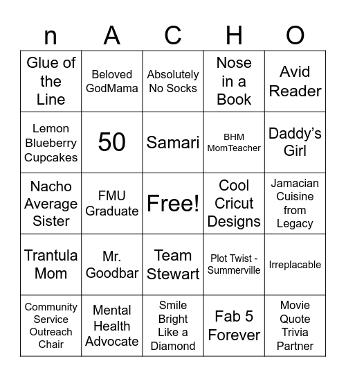 NACHO Average BINGO Card