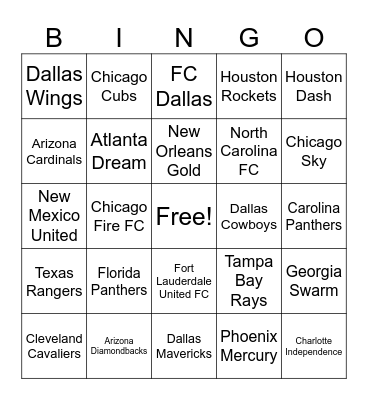Bingo Friends Sports Teams Bingo Card