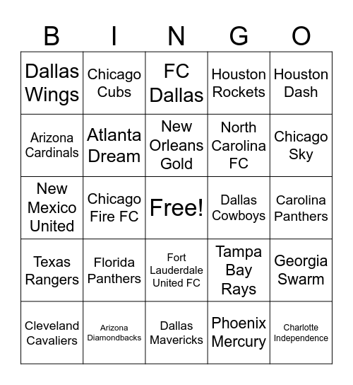 Bingo Friends Sports Teams Bingo Card