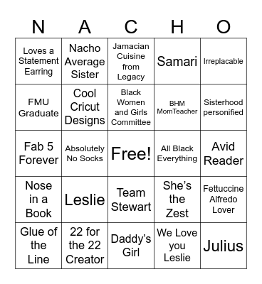 NACHO Average BINGO Card