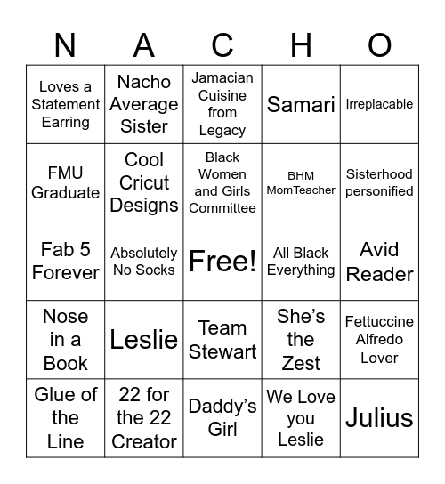 NACHO Average BINGO Card