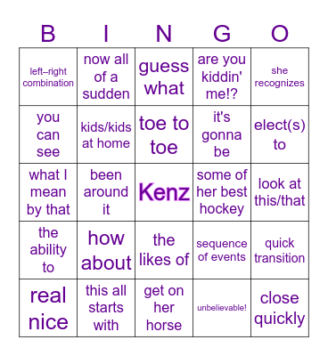 Cheryl Bingo Card